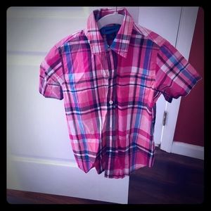 Little boys pink plaid button down shirt